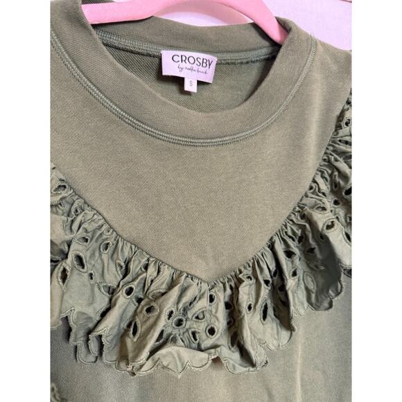 Crosby by Mollie Burch Size SM Army Green Ruffled Pullover Sweatshirt - Picture 5 of 6